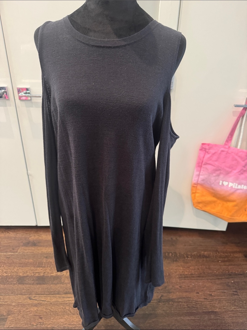 Black Cold-Shoulder Long Sleeve sweater dress